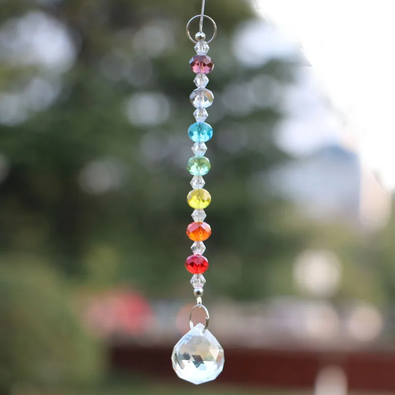 20mm Crystal Ball Prism Chakra Colors Rondelle Beads Pendant Rainbow Maker Suncatcher Home Garden Decoration 1PCS sun catcher,crystal pendant,sun catchers