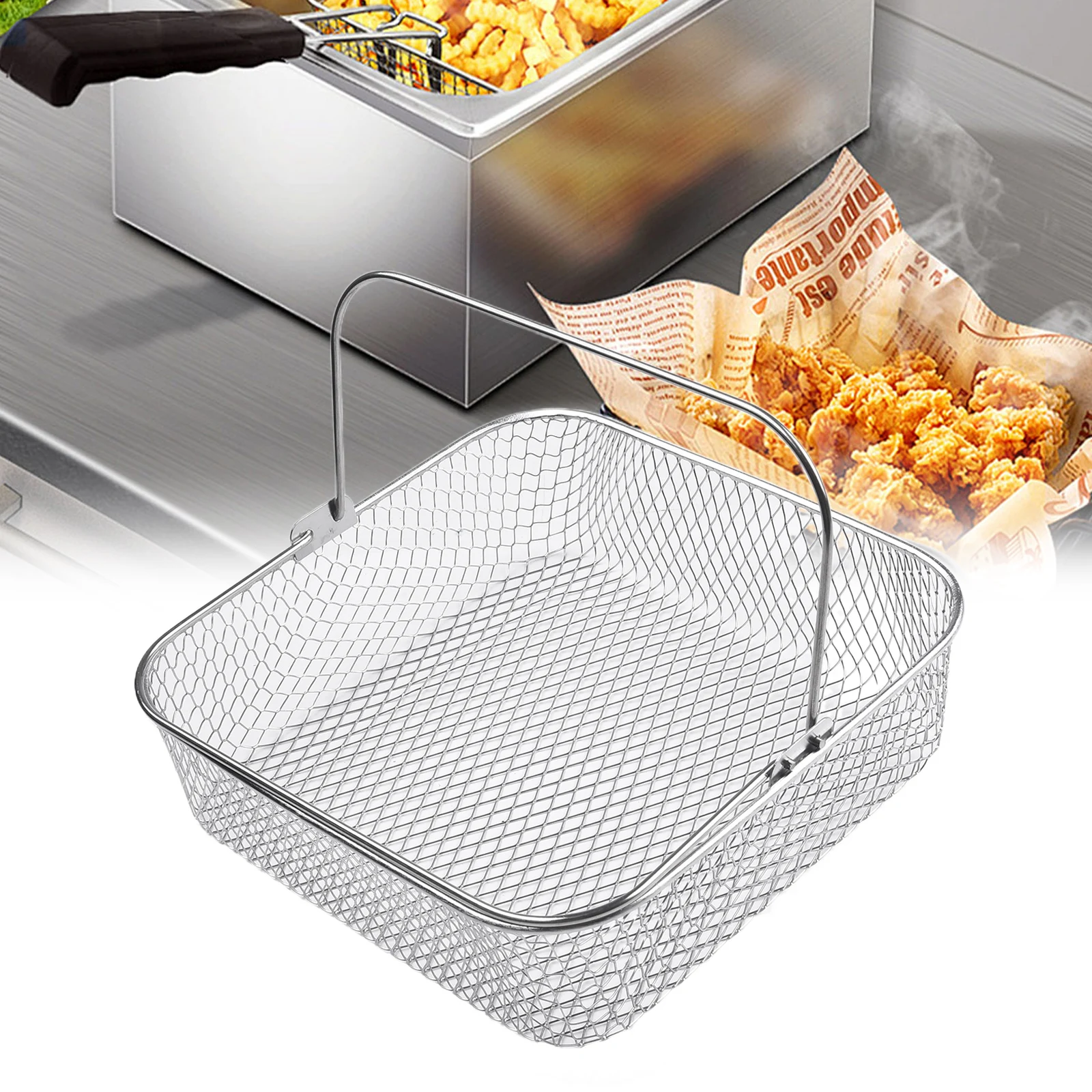 Square Stainless Steel Air Fryer Basket for 5.8QT 6QT Air Fryer