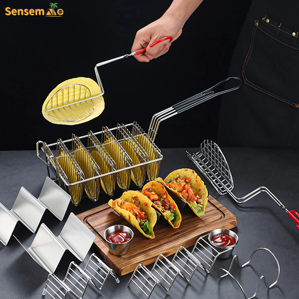 Choice 12 x 6 1/2 x 4 1/2 8-Slot Nickel-Plated Steel Taco Fry Basket  with Rubberized Handle and Front Hook