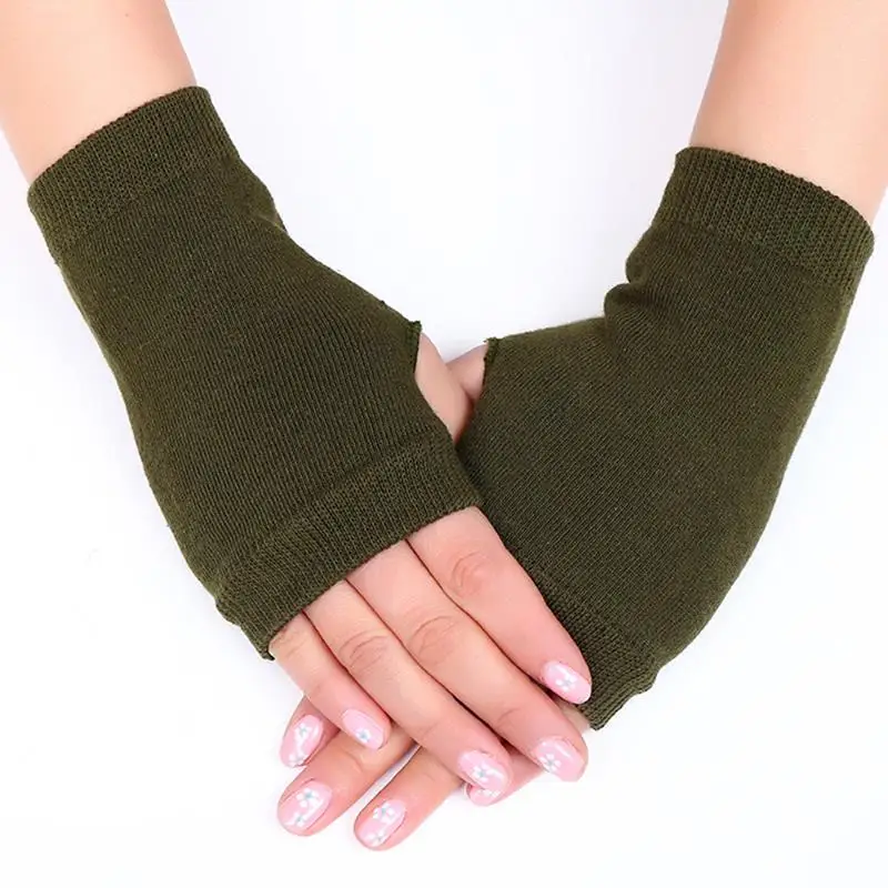 1 Pair Half Finger Gloves Solid Color Stretch Mittens Women Short Fingerless Gloves Winter Warm Knitted Gloves Cosplay Gloves