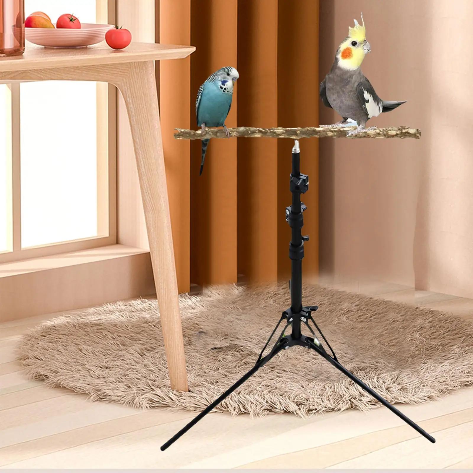 Bird Perch Stand Parrot Perch Wood Height Adjustable for Pet Birds