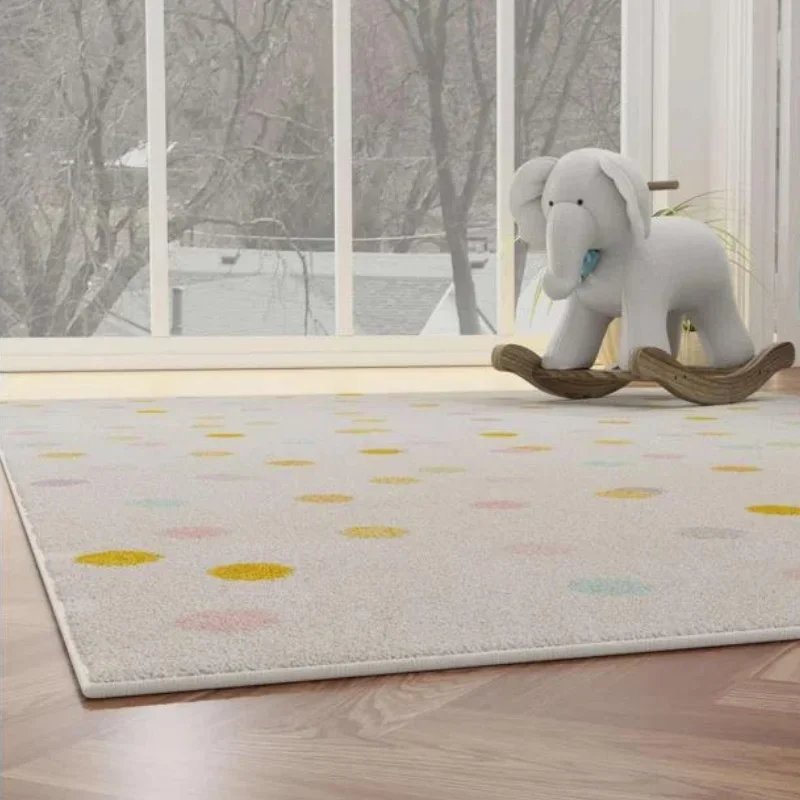 Yellow Dot Hairy Nursery Play Mats For Children，Rectangle Plush Bedroom Rug For Kids，Fluffy Carpet For Living Room，Foot Mats 4