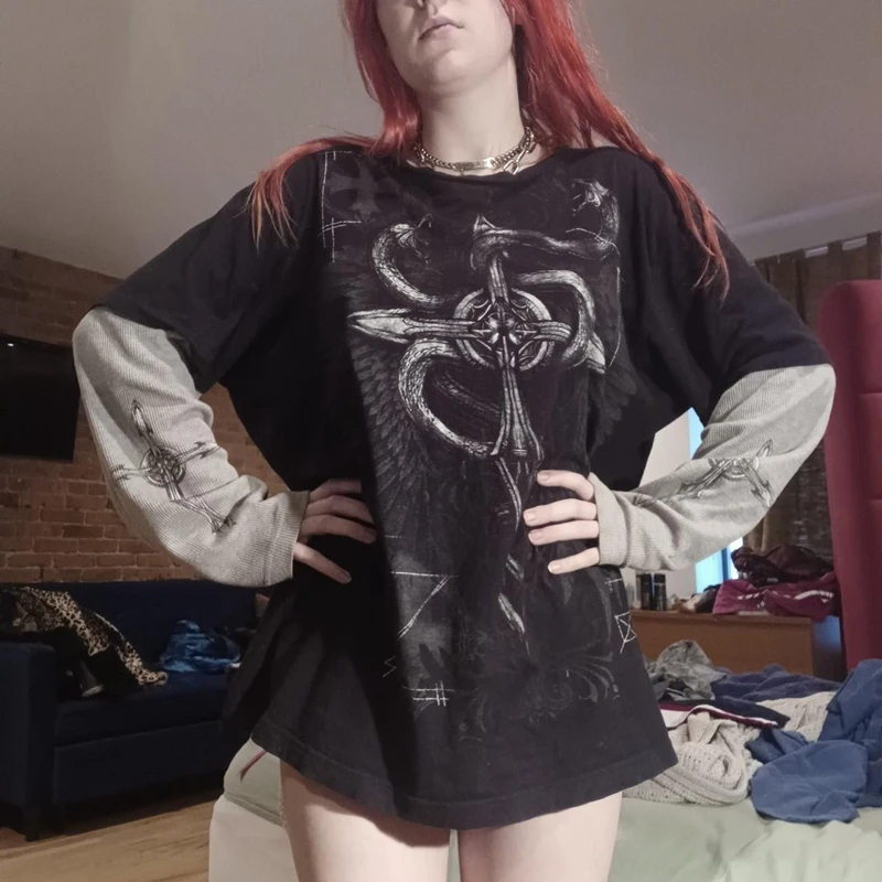 00s Vintage Emo Y2K Cyber Grunge T-shirt E Girl Gothic Baggy