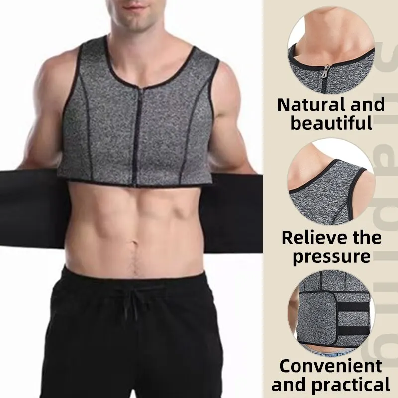 Men Neoprene Shapers Vest Body Shaper Tank Tops L XL XXL Black Gray Waist Training Slim Weight Loss Zipper Sauna Suit