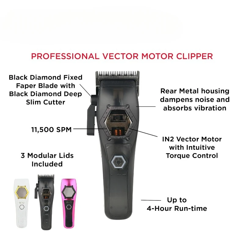 Instinct Professional IN2 Vector Motor Cordless Hair Clipper with Intuitive Torque Control, 3 Modular Lids