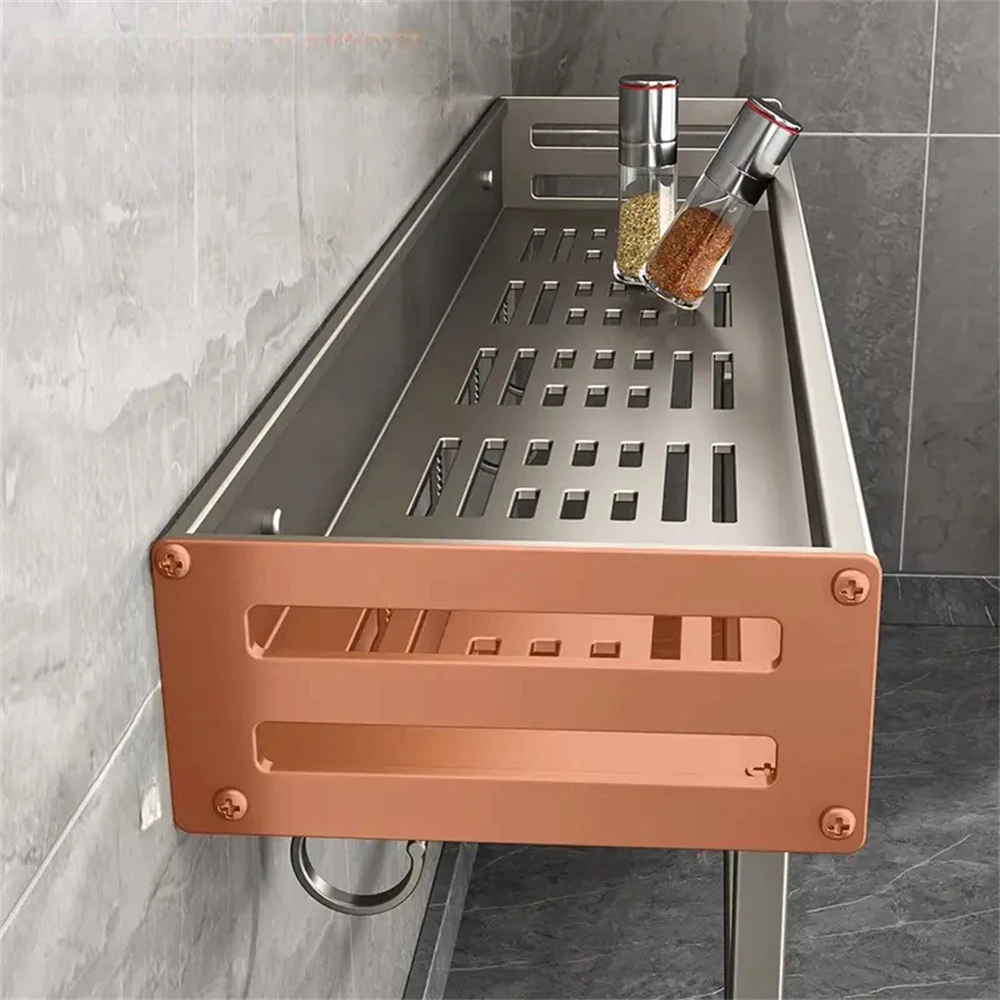 Wall-Mounted Kitchen Storage Rack Multifunctional Spice Shelf Wall Shelf  Hanging Hook Rack Condimenters Organizers Holder 6