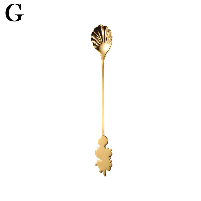 Octopus Spoons Fork Mini Metal Gold Carved Coffee Snacks Fruit Prikkers Dessert Fork Kitchen Tool Teaspoon