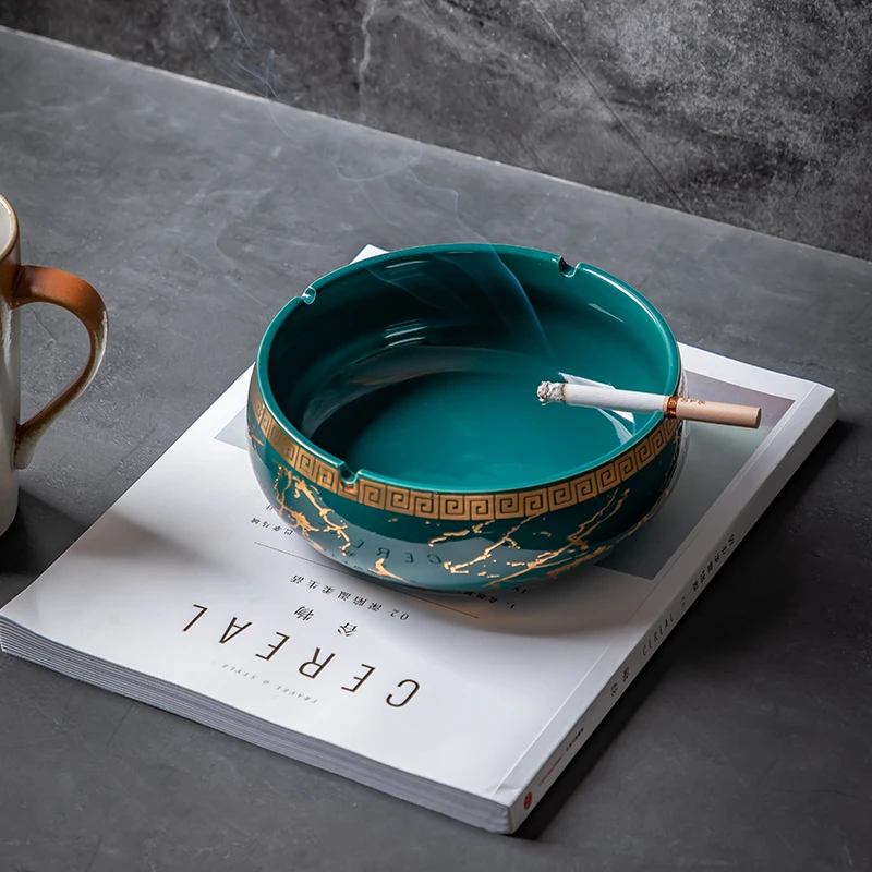 Ceramic Ashtray Marble Pattern Ceramic Ashtray with Cover Anti-fly Ash Sealed Ashtray Round Storage Ornaments Home Living Room Decoration Modern ceramic ashtray