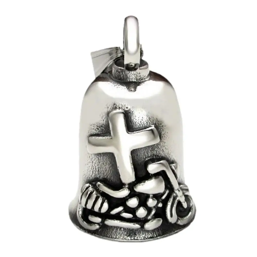 Motorcycle Good Luck Charm Bell Vintage Cross Key Chain For Luck On The Road Motorcycle Decorations For Dad And Husband Drive
