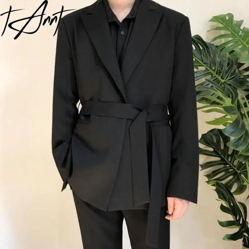 

Tannt Women Blazer Bandages Black Chic And Elegant Woman Jacket 2023 New Fashion Casual Oversize Suit Coats Woman Clothing