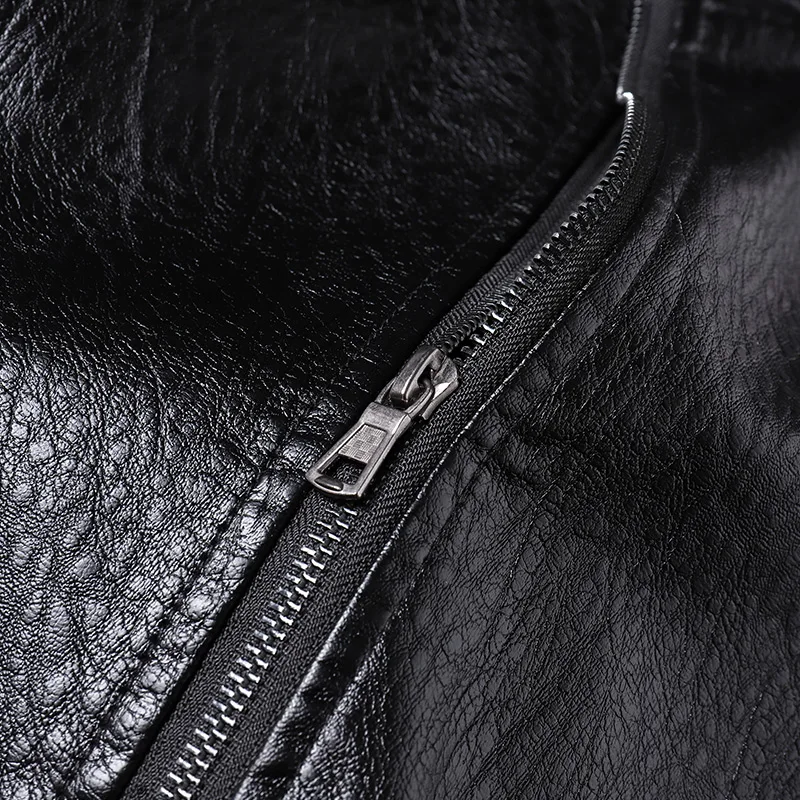 Leather Jacket Men Coats Motorcycle Autumn Travel Fleece Black Zipper Plus Size 6XL 7XL 8XL Oversized Winter Slanted Overcoat 5