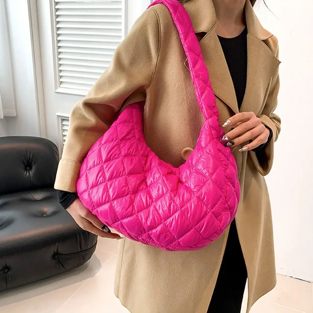 Mode Frauen große Kapazität geste ppte Einkaufstaschen unten Baumwolle gepolsterte Umhängetaschen Mädchen Achsel Taschen geschwollene Handtaschen – Detail 12