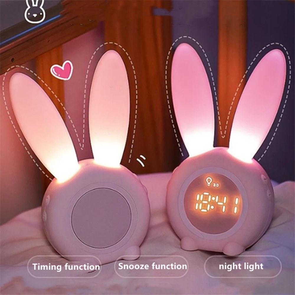 PinkLindo reloj despertador de conejito, luz de despertador para niños,  reloj despertador, luz nocturna para dormitorio de niña, reloj de  entrenamiento para dormir, regalo de cumpl