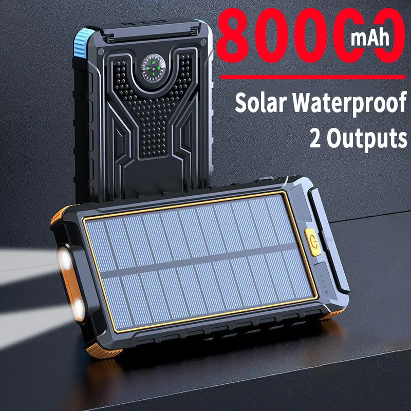 SUYIJIA-Batterie solaire portable 80000mAh, chargeur haute capacité,  étanche, charge rapide, lampe de poche externe pour iPhone