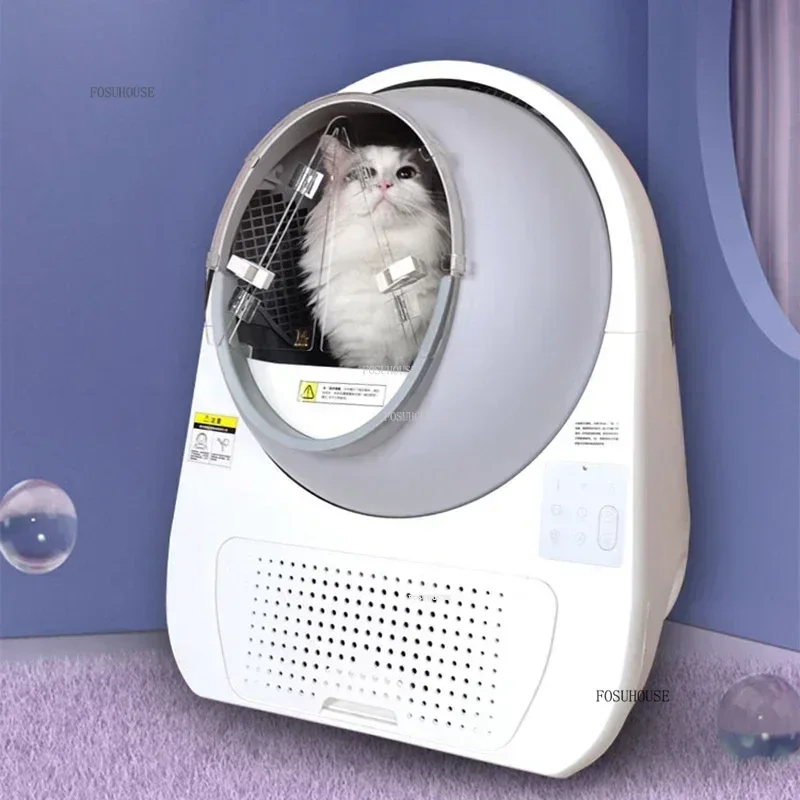 완전 자동 스마트 고양이 화장실 탈취 투명 도어 커튼 애완동물 화장실 창의적인 고양이 용품 가정용 대형 고양이 화장실