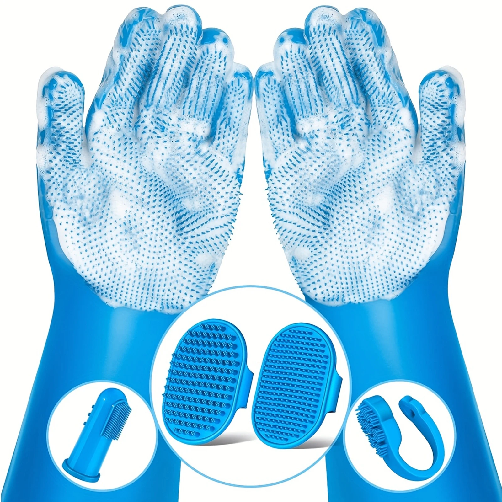 6PCS Silicone Pet Grooming Gloves Set – Dog & Cat Bathing, Shampooing, Massaging & Deshedding Kit