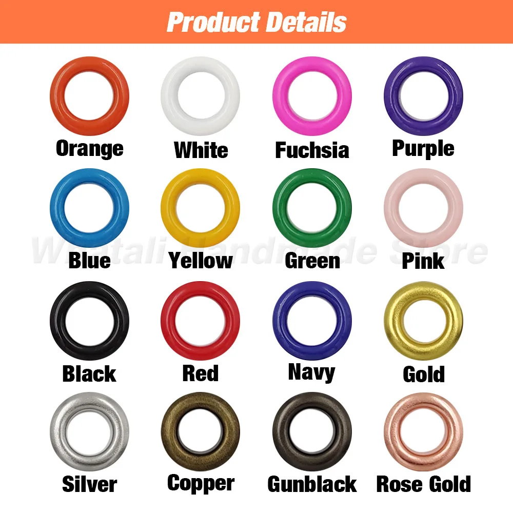 Description Picture 3 of item100 Sets 4mm Metal Eyelets Grommet Ring With Washer Multicolor For Scrapbooking Shoes Belt Cap Bag Tags Clothes DIY Leathercraft