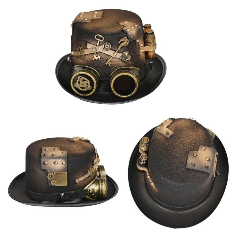 Beanie Hats Steampunk Top Hat For Men With Goggles Gay Hat Bowler Top gay top hat Gay Party Costume Carnival Nightclub