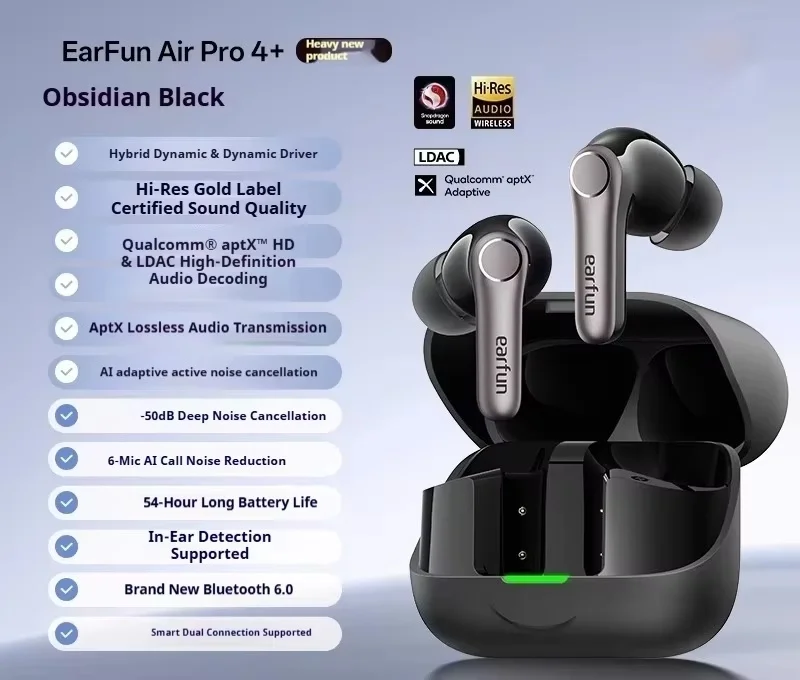 EarFun Air Pro 4+ Wireless Earbuds 6-Mic AI Clarity Call 54H