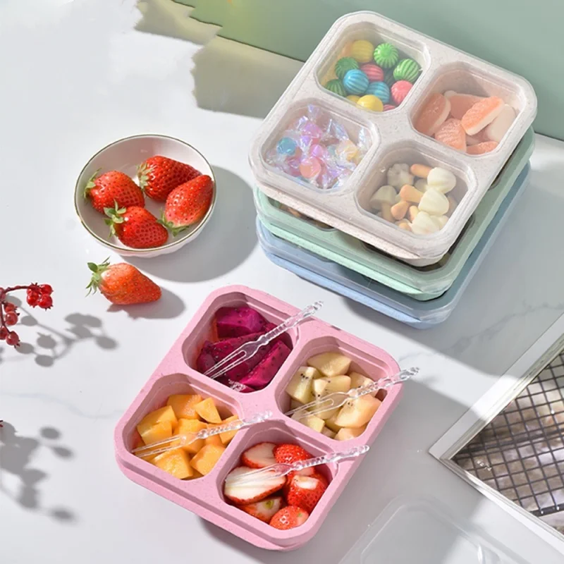 Reusable Plastic Square Bento Box Food Container with Lid