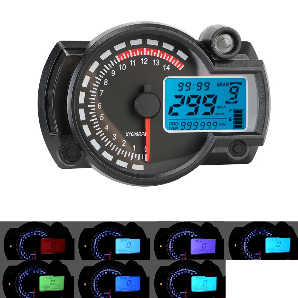 Motorcycle Speedometer MAX 299KM/H 7 Colors LCD Digital Odometer Motorcycle Meter Moto Dashboard