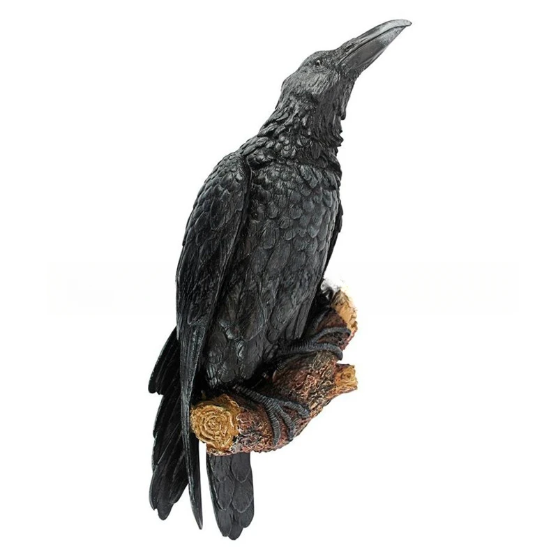 Fake Raven Resin Statue Bird Crow Sculpture Outdoor Crows Halloween Decor Creative for Garden Courtyard Animal Decoration