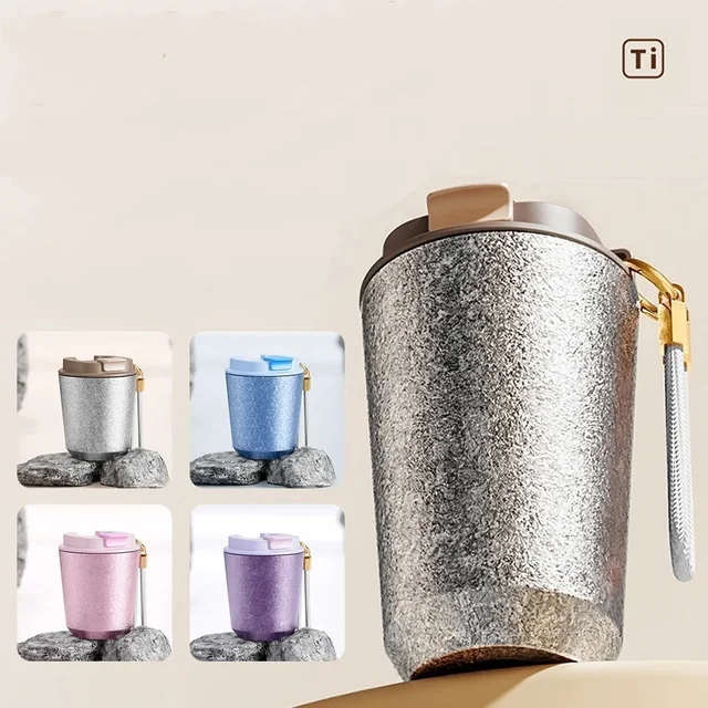 Titanium Inner Travel Thermal Mug WideMouth with Lid Double-Wall Vacuum Insulation Water Bottle With Rope Portable Leakproof