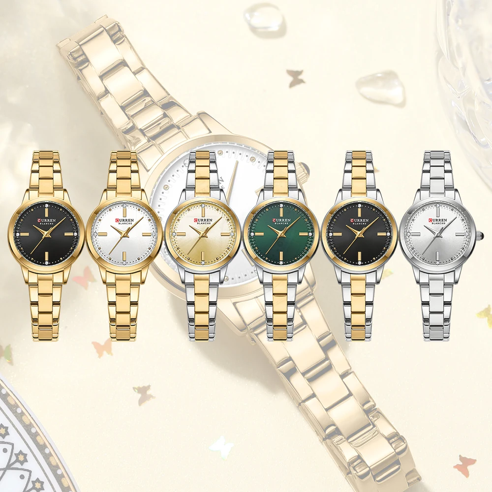 CURREN Simple Round Dial Fashion Dress Quartz Watches for Ladies with Stainless Steel Bracelet Luxury Wristwatches 3