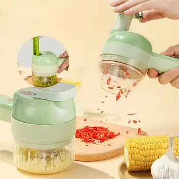 4In1 Electric Vegetable Cutter Set Handheld Wireless Electric Garlic Masher Food Chopper Meat Grinder Machine Food Peel Slice 1