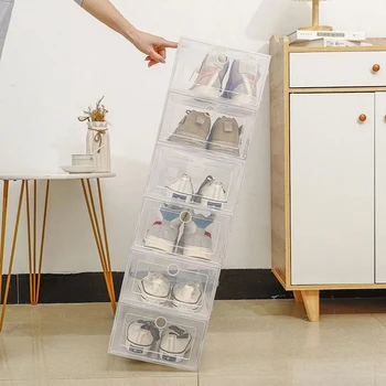 6 pièces/ensemble boîtier à chaussures en plastique Transparent boîtier à tiroir épaissi boîtes à chaussures en plastique boîte empilable organisateur de chaussures boîte à chaussures 1
