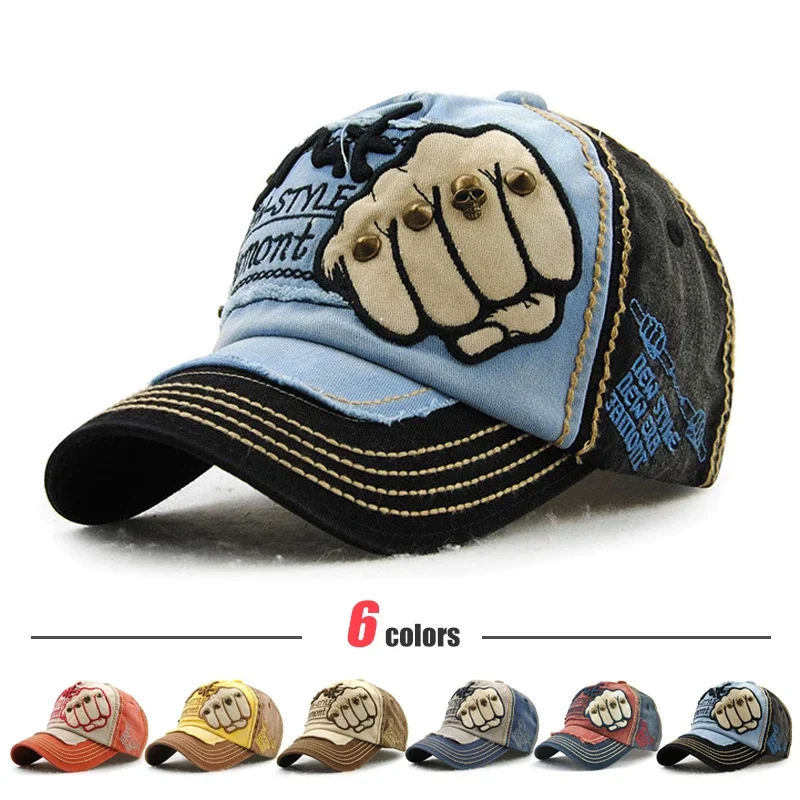 Fashion Baseball Cap Sports Outdoors Casual Cap Sun Hat Gorras Hip Hop Caps On Size Adjustable unisex Fist Rivet Patche baseball cap