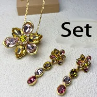 Ensemble de bijoux fins pour femmes, nouvelle série originale de fleurs riches, Quartz Rose, fleur éblouissante, collier, boucle d'oreille, Bracelet, bague, 2025 2
