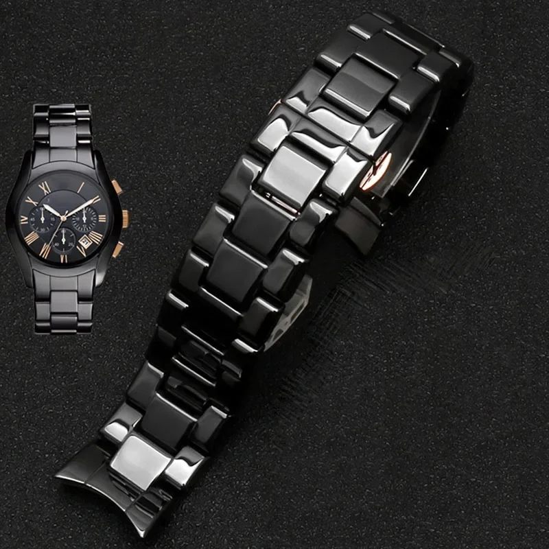Premium Ceramic Watch Strap with Stainless Steel Butterfly Clasp, High Quality, Available in 22mm and 24mm Sizes