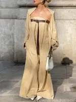 Bonboho Women 2025 Fashion Suit Collarless Long Sleeve Outerwear Top and Wide Leg Jumpsuit Spring Summer Casual Streetwear Suit