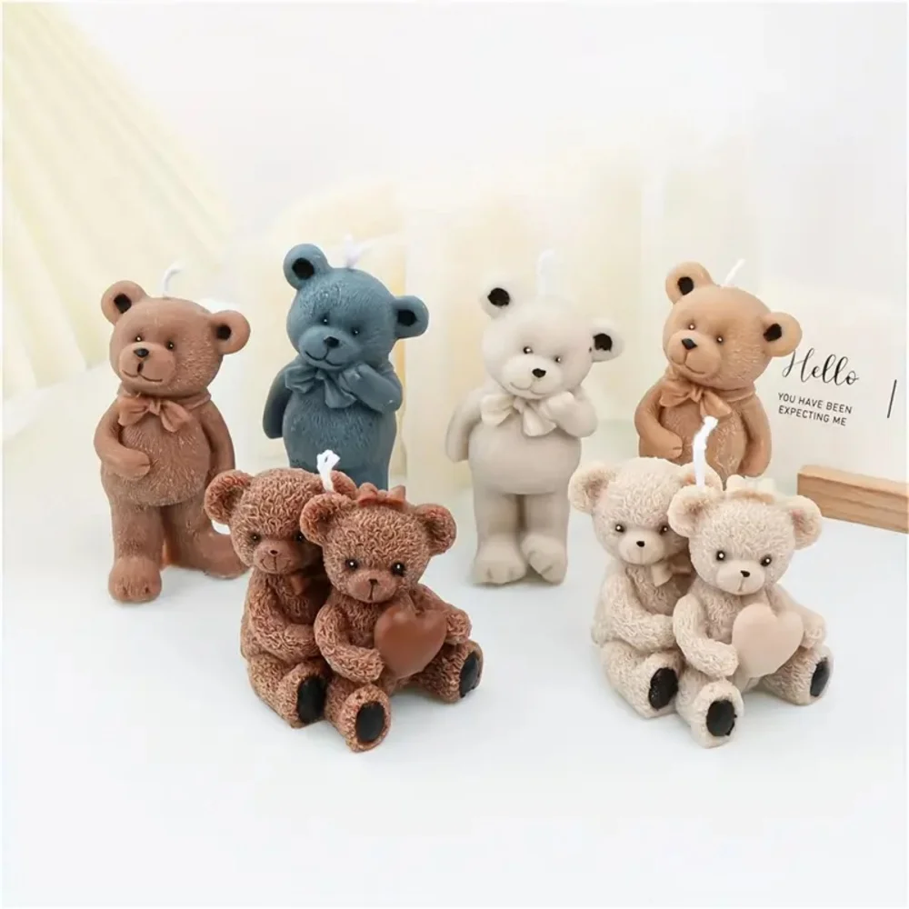 Silicone Candle Mold 3D Teddy Bear Animal Cute Couple Bears Epoxy Resin Mould Home Decor Soap Making Tools Romantic Wedding Gift