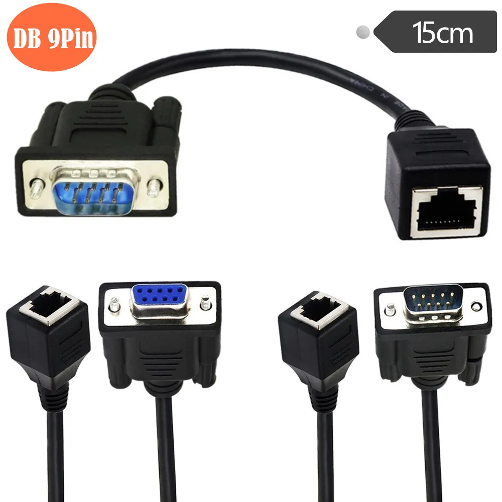 

DB9 RS232 to RJ45 Extender, DB9 9-Pin Serial Port Female&Male to RJ45 CAT5 CAT6 Ethernet LAN Extend Adapter Cable 15cm