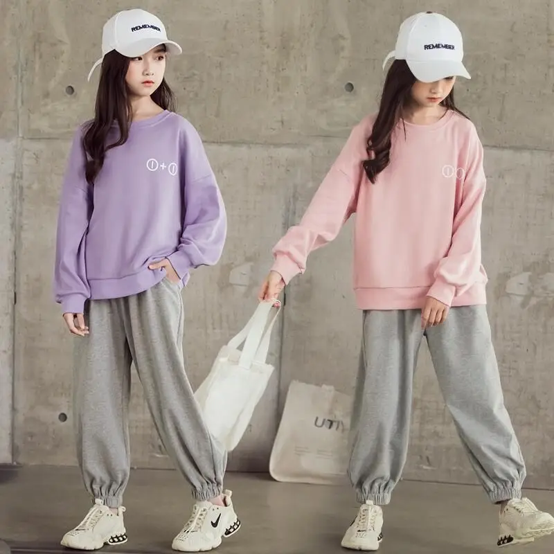 

Junior Girls Sports Clothes Sets Children's Autumn Letter Printed Sweater Top&harlan Pants 2Pcs Outfits Children Tracksuit