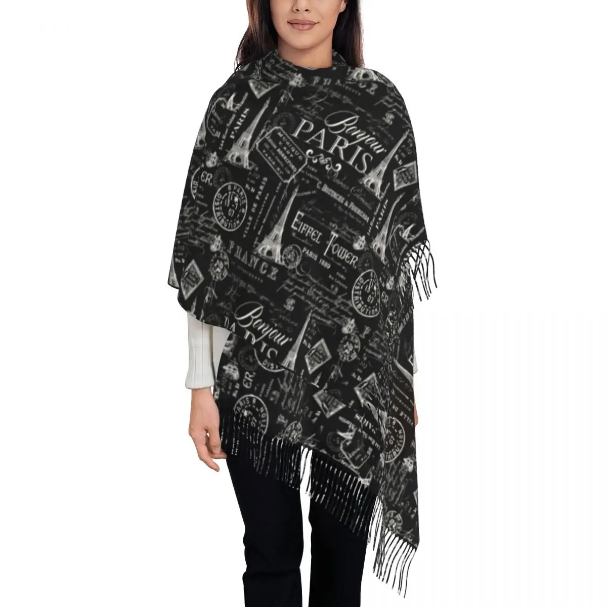 

Warm Soft Scarf Winter Paris Pattern Shawls and Wrap Vintage Lifestyle Custom Bandana Women Luxury Brand Large Scarves