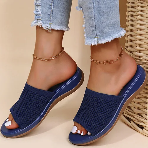 여성용 부드러운 플랫 샌들, 스트레치 패브릭 여름 신발, 우아한 슬리퍼 신발, Zapatos Mujer 4