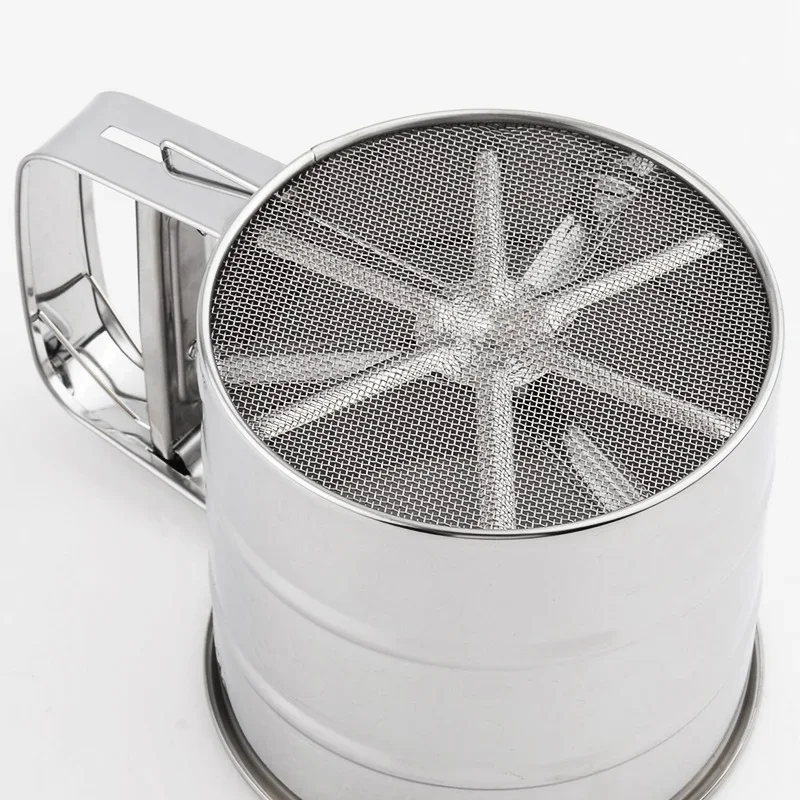 Stainless Steel Mesh Flour Sifter Mechanical Baking Icing Sugar Shaker Sieve Cup Shape Bakeware Baking Pastry Tools