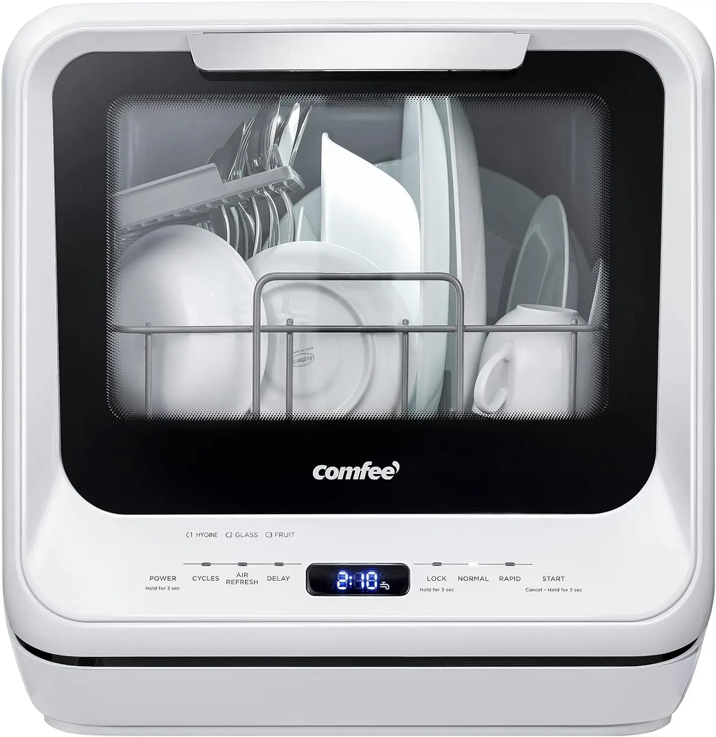 

COMFEE' Portable Dishwasher Countertop with 5L Built-in Water Tank, No Hookup Needed, 6 Programs, 360° Dual Spray, 192℉ High-Tem