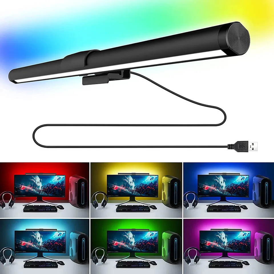 Wiscolor RGB Led Monitor Light Bar Monitor Screen Hanging Lighting USB Dimmable Atmosphere Desk Lamp for Computer Gaming Lights