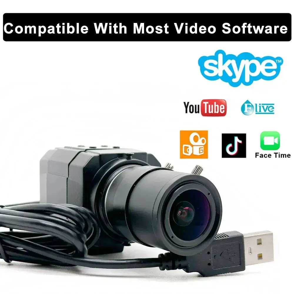 HD 4K  2K USB Metal Box PC Webcam 8MP 4MP With 6mm and 2.8-12mm 5-50mm Varifocal Lens USB Camera For Live Streaming Teaching 6