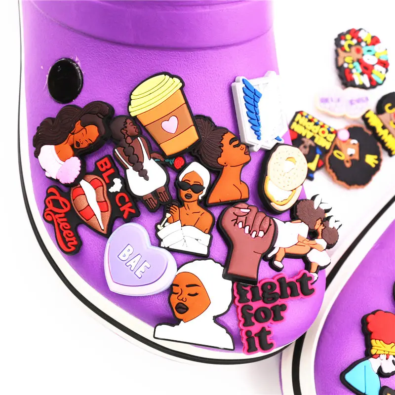 1pc Black Queen PVC Shoe Charm Decorations Best Buds Melanin Poppin Designer Shoes Accessory Clips Fit Kids X-mas Gift