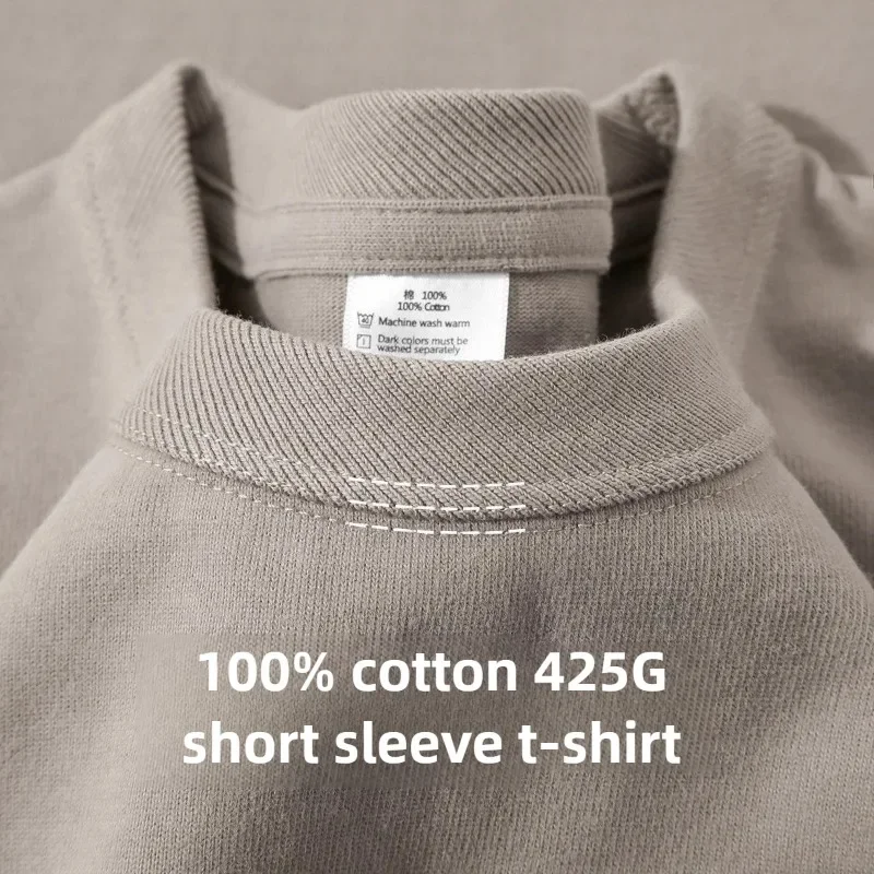 Heavy Wight 425 grams Men T Shirt Cotton Half Sleeve Brathable High Qaulity Round Neck Basic Tops Men Summer T-Shirt
