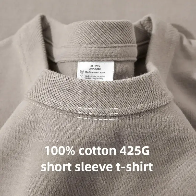 Heavy Wight 425 grams Men T Shirt Cotton Half Sleeve Brathable High Qaulity Round Neck Basic Tops Men Summer T-Shirt - Image 4