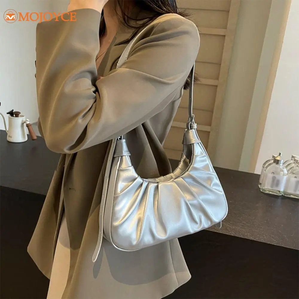 Folded Cloud Bag New Foreign Trade Style, Trendy Silver Handbag