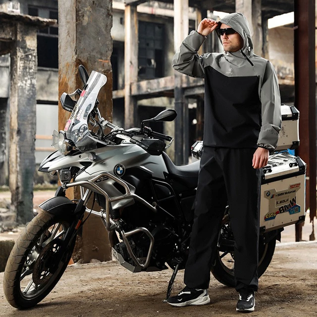 Men's Women's Raincoat Suit Hooded Motorcycle Raincoat Black