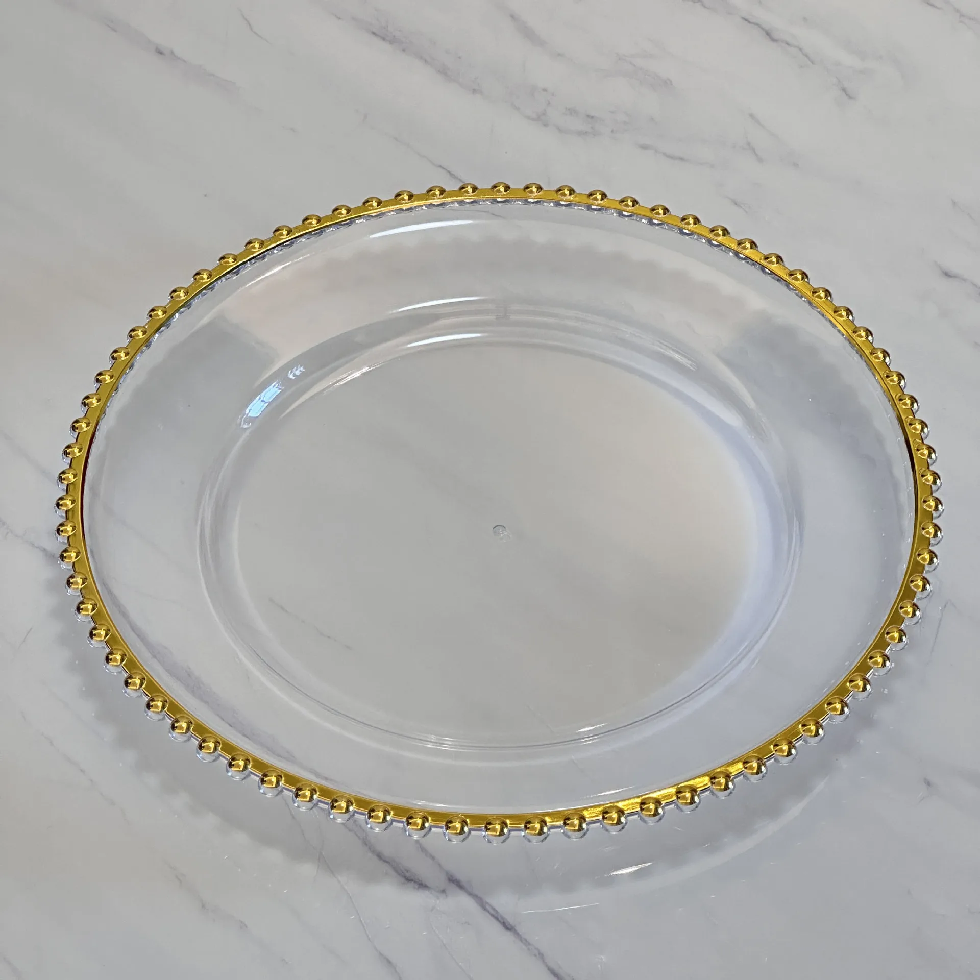 50pieces Side Panels Round Charger Plates Plastic Trays With Beaded Edges, Plastic Plates Dinner Chargers For Receptions Weddin
