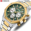 CURREN Fashion Quartz Square Design Dial Sports Stainless Steel Bracelet Luminous Hands Wrist Watches with Chronograph Function